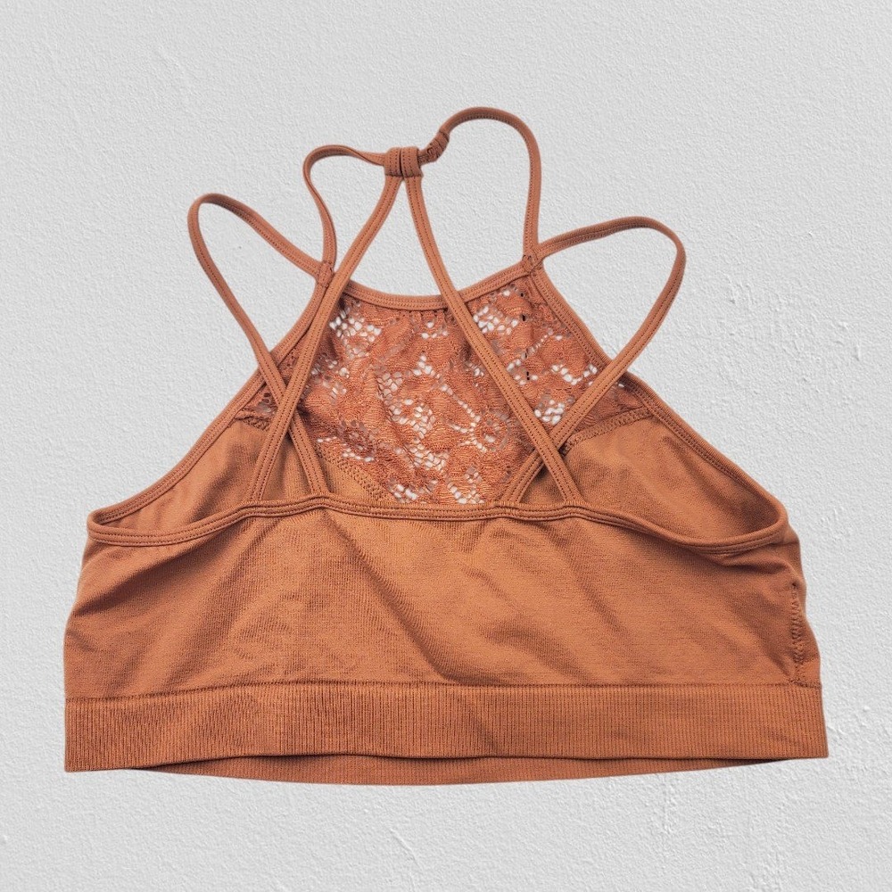 Zenana Outfitters High Neck Lace Bralette Clay Rust Strappy NT-6691AB L/XL - Picture 2 of 4